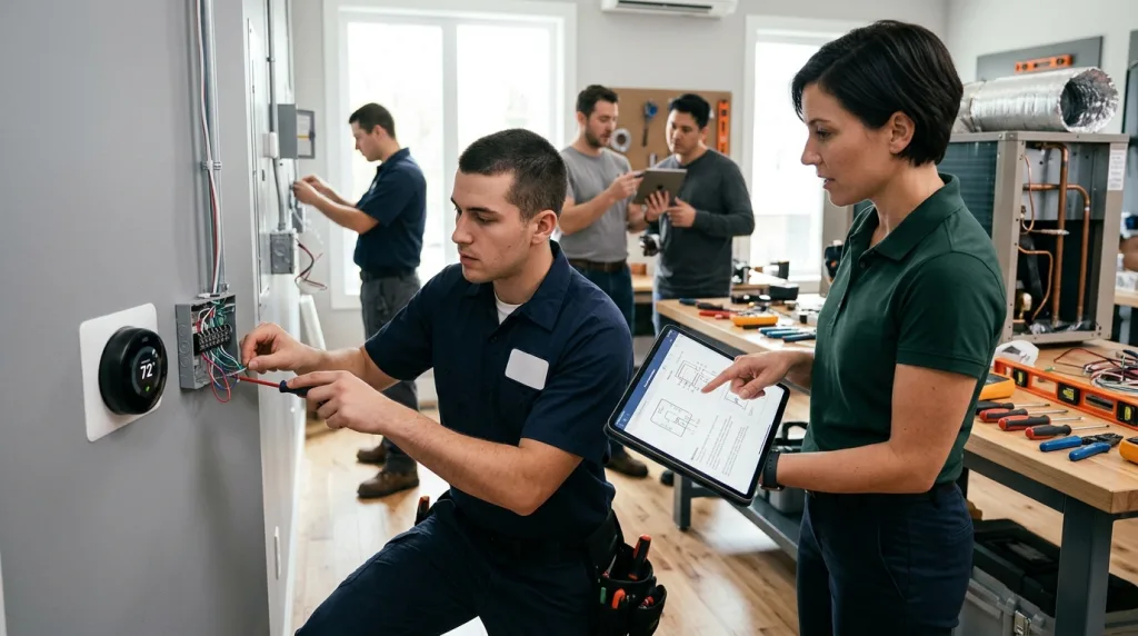 découvrez la formation complète pour devenir installateur de thermostats connectés et explorez les débouchés professionnels dans le secteur de la domotique et de l'efficacité énergétique.